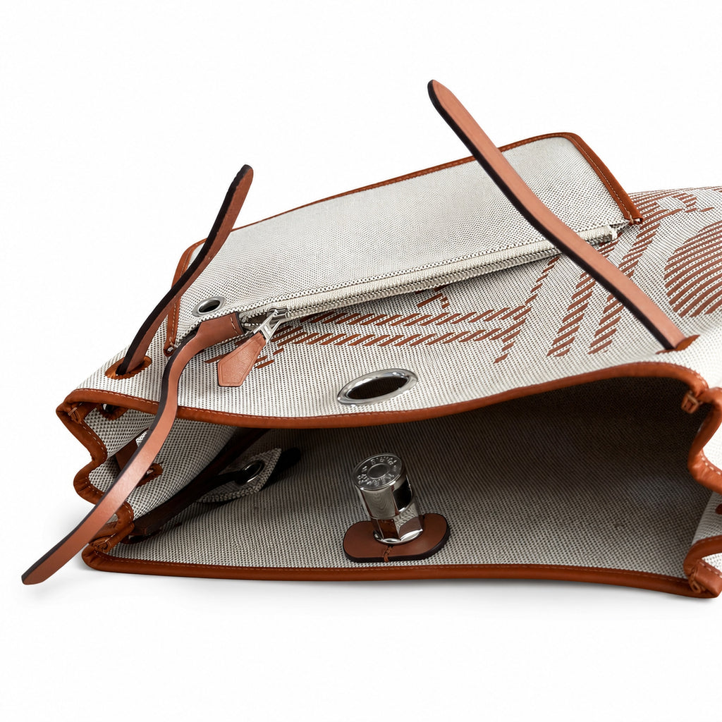 Herbag 31cm Saddle-Inspired Canvas Body with Leather Handle and Shoulder Strap — Canvas Body, Leather Handle and Shoulder Strap