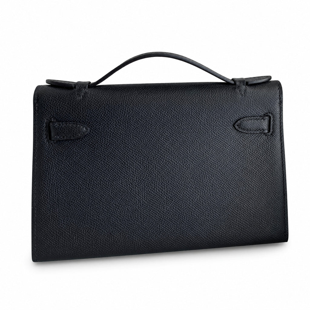 Kelly 22cm in Black Epsom Leather with Silver Buckle Handmade — Sophisticated Carry Design