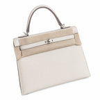 Milkshake White, Gold Buckle and Silver Buckle, Kelly 25, imported Epsom — Polished Structured Handbag