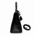 Kelly 25cm in Black Togo Leather with Silver Buckle Handmade — Streamlined Top-Handle Handbag