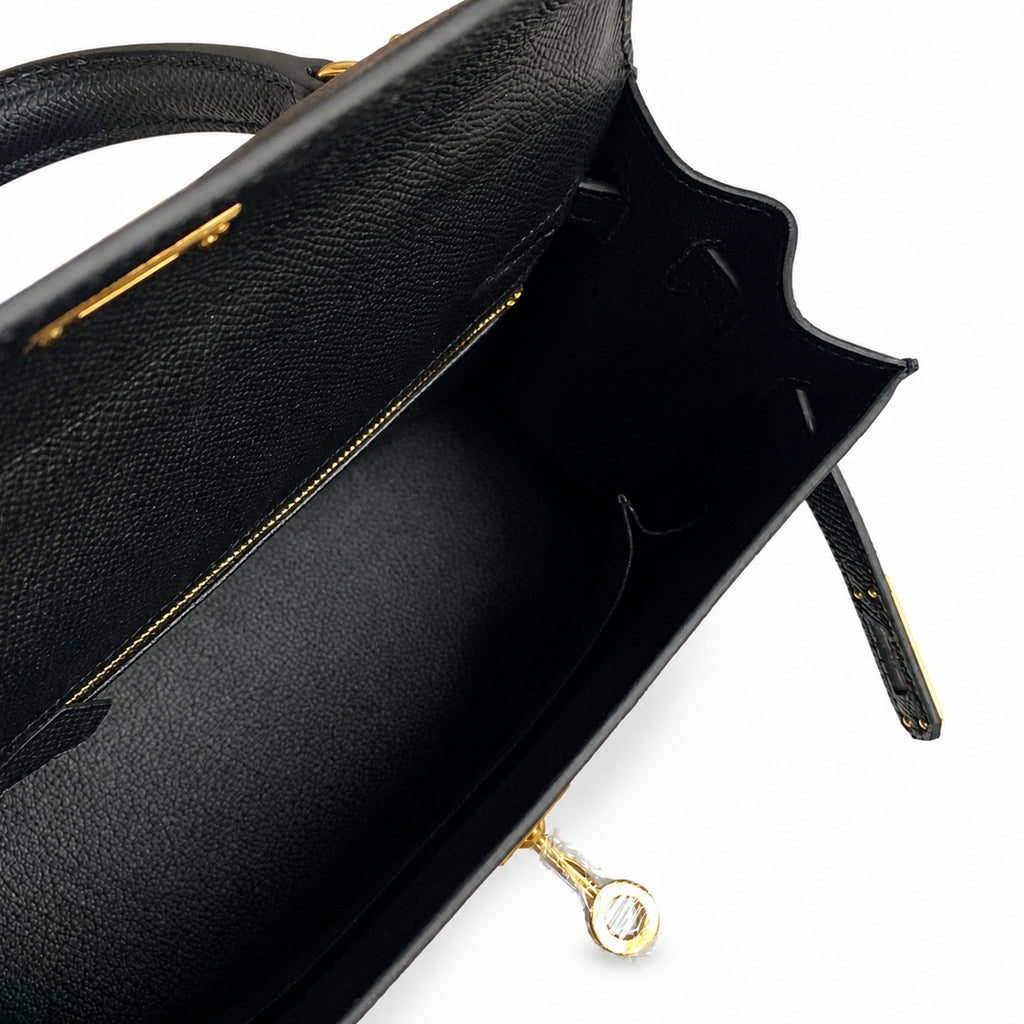 Kelly 25 Black Epsom Gold Buckle handmade — Refined Top-Handle Bag