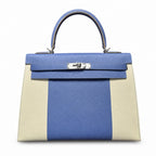 Kelly 32cm Epsom Leather 10 Craie Milkshake White R2 Blue Agate Bright Blue Top Handmade — Polished Structured Handbag