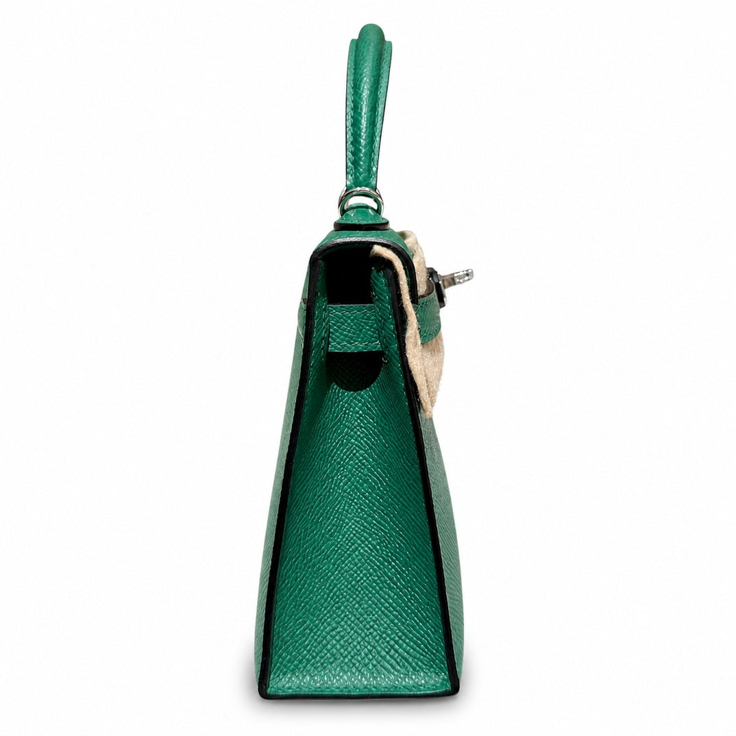 Mini Kelly II 19cm in Vert Verigo Epsom Leather with Silver Buckle — Distinctive Petite Bag