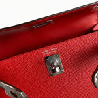 handmade Mini Kelly II 19cm imported Epsom Leather flag Red Silver Buckle — Small Structured Carry Style