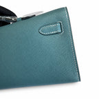 Kelly Cut 31 Clutch Epsom Leather Denim Blue — Polished Compact Clutch