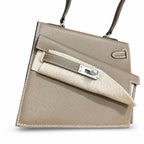 Kelly double-sided Desordre Epsom original palm print leather ck18 Elephant Gray Etoupe Silver Buckle PHW top hand sewing — Elegant Structured Carry Style