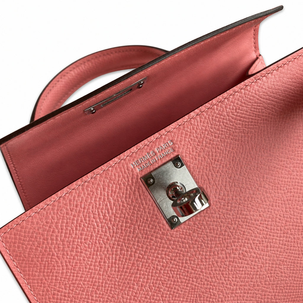 handmade Mini Kelly II 19cm imported Epsom Leather Milkshake Powder Silver Buckle — Versatile Mini Carry Design