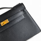 First generation handbag evening bag Kelly 22cm Epsom Leather Black Gold Buckle wax thread — Refined Top-Handle Bag