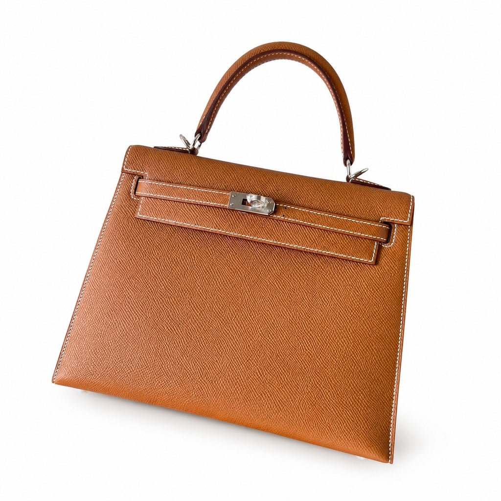 Kelly 25cm in Golden Brown Epsom Leather with Silver Buckle Handmade — Classic Hand-Carry Silhouette