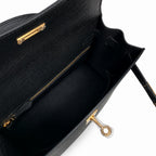 Kelly 25 Black Epsom Gold Buckle, fully handmade with wax thread — Polished Structured Handbag