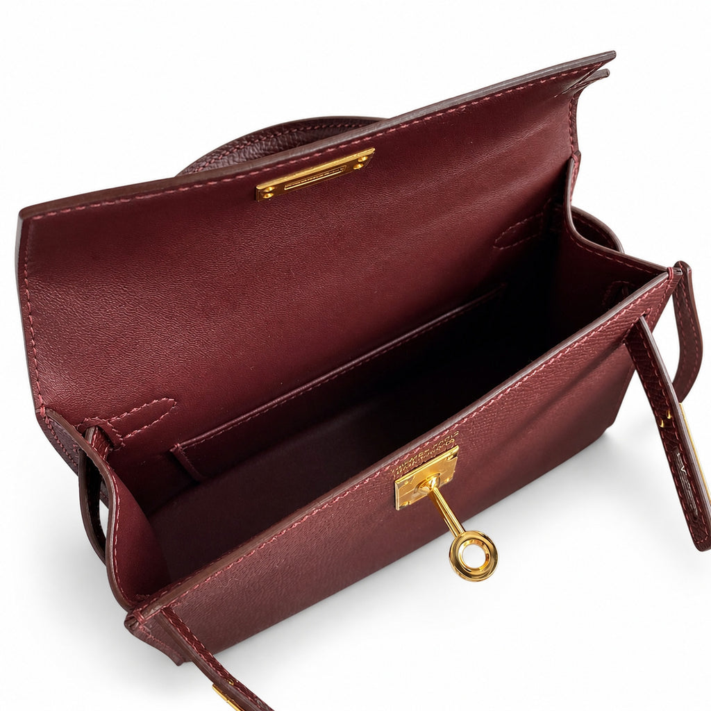 handmade Mini Kelly II 19cm imported Epsom Leather Hermès Red Gold Buckle — Elegant Compact Carry Style