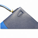 Kelly 28cm Epsom Leather 73 Bleu Saphir sapphire blue combined with 71 Bleu France French blue top handcraft — Refined Top-Handle Bag