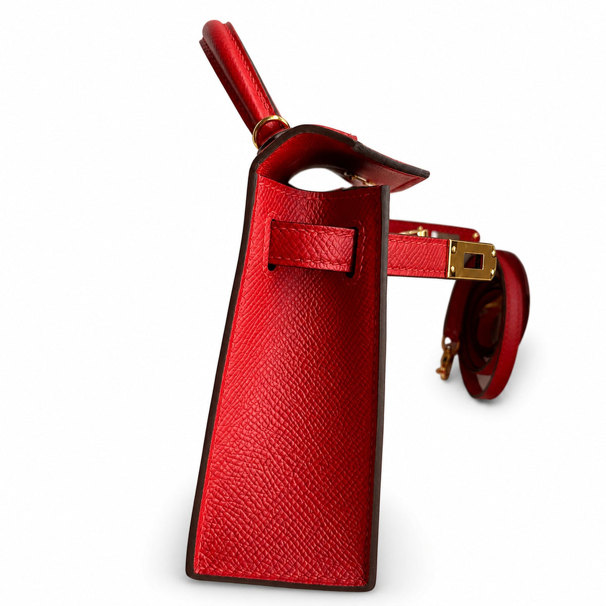 handmade Mini Kelly II 19cm imported Epsom Leather flag Red Gold Buckle — Distinctive Petite Bag