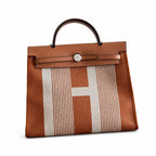 Leather-Handled Canvas Shoulder Bag: Herbag 31cm Saddle-Inspired Canvas Body with Leather Handle and Shoulder Strap