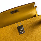 handmade Mini Kelly II 19cm imported Epsom Leather amber yellow Silver Buckle — Elegant Compact Carry Style