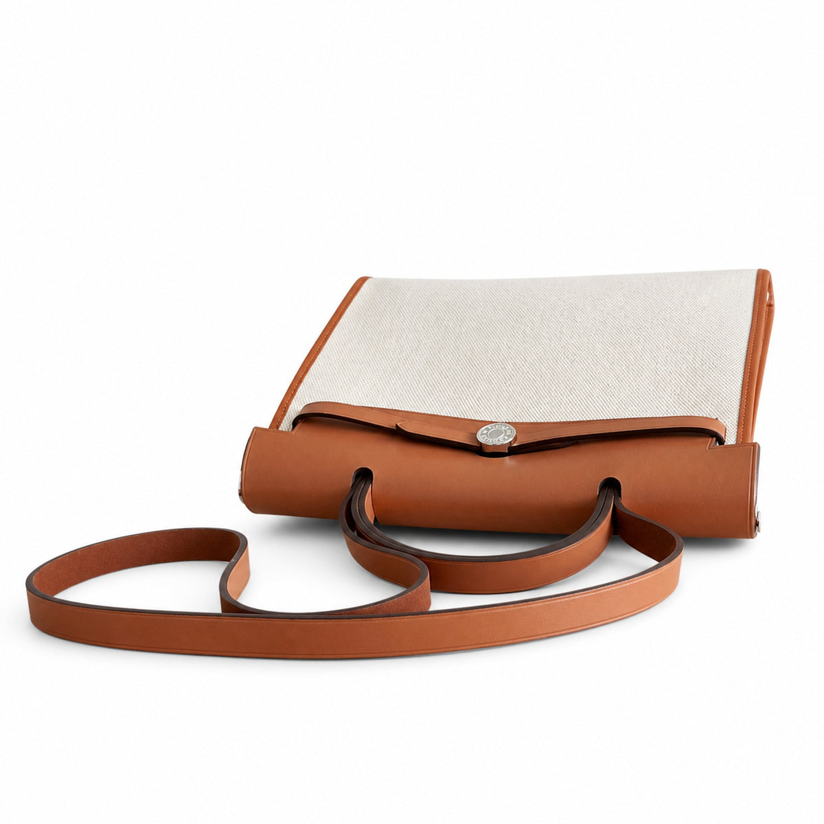 Canvas Body and Leather Trim Design: Herbag 31cm Saddle-Inspired Canvas Body with Leather Handle and Shoulder Strap
