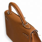 Golden Brown, Gold and Silver buckles, Kelly 25, imported Epsom — Polished Structured Handbag