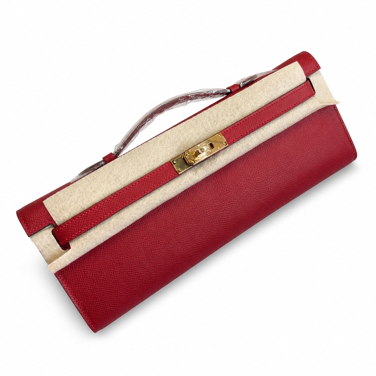 Versatile Flat Handbag: Kelly Cut 31 Clutch Epsom Leather Red
