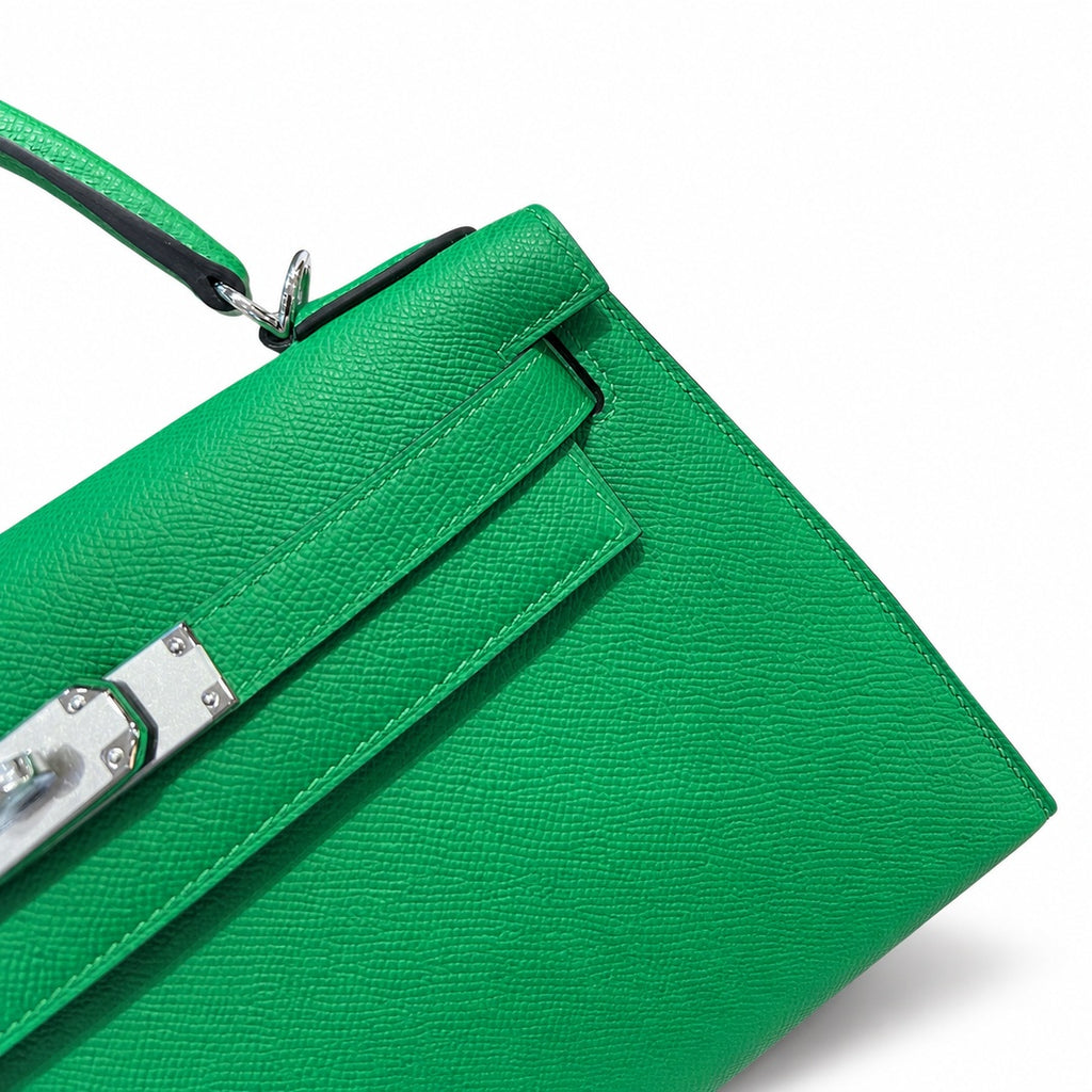 Kelly 25cm/28cm Epsom Leather 1K Bombou bamboo green top handcraft — Distinctive Hand-Carry Bag
