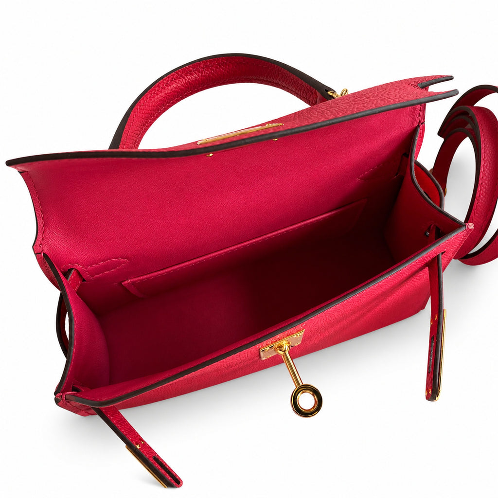 handmade Mini Kelly II 19cm imported Epsom Leather ultimate Pink Gold Buckle — Sophisticated Small-Scale Bag