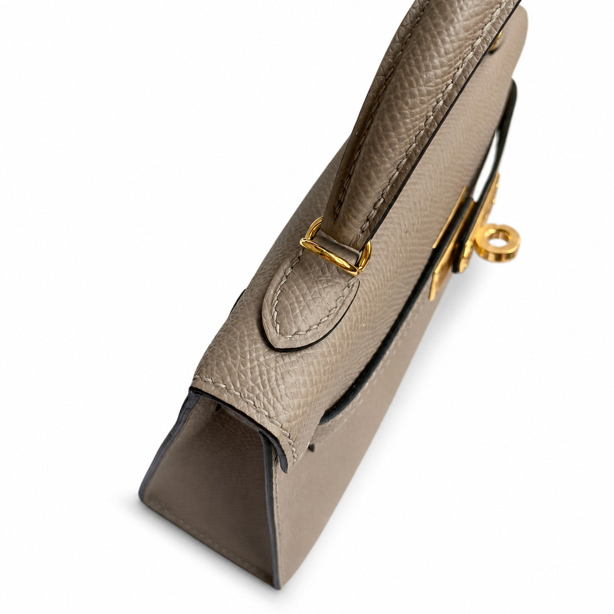 handmade Mini Kelly II 19cm imported Epsom Leather asphalt gray Gold Buckle — Small Structured Carry Style