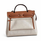 Canvas Body, Leather Handle and Shoulder Strap: Herbag 31cm Saddle-Inspired Canvas Body with Leather Handle and Shoulder Strap