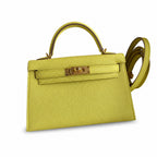 handmade Mini Kelly II 19cm imported Epsom Leather lemon yellow Gold Buckle — Elegant Compact Carry Style