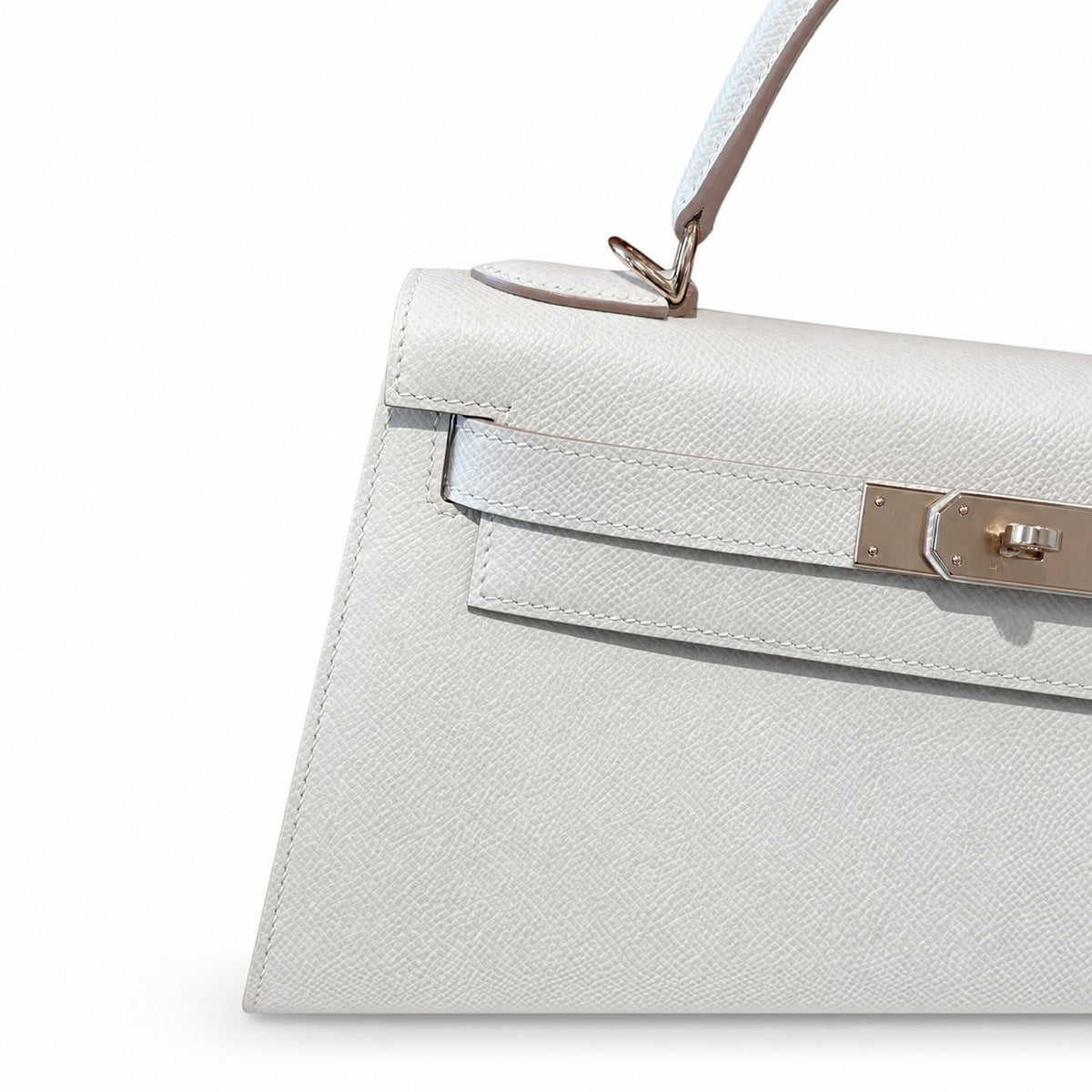 Kelly 28cm in Milkshake White Epsom Leather with Rose Gold Buckle Handmade — Polished Structured Handbag
