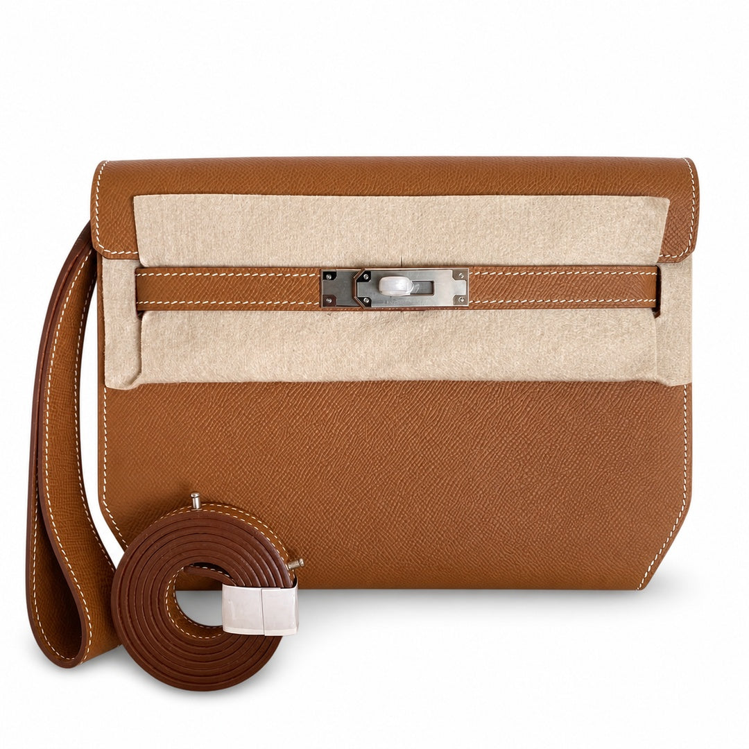 Kelly depeches 25cm Epsom Gold Brown Gold Buckle Silver Buckle — Versatile Hand-Carry Clutch