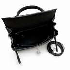 Kelly 25cm in Black Togo Leather with Silver Buckle Handmade — Streamlined Top-Handle Handbag
