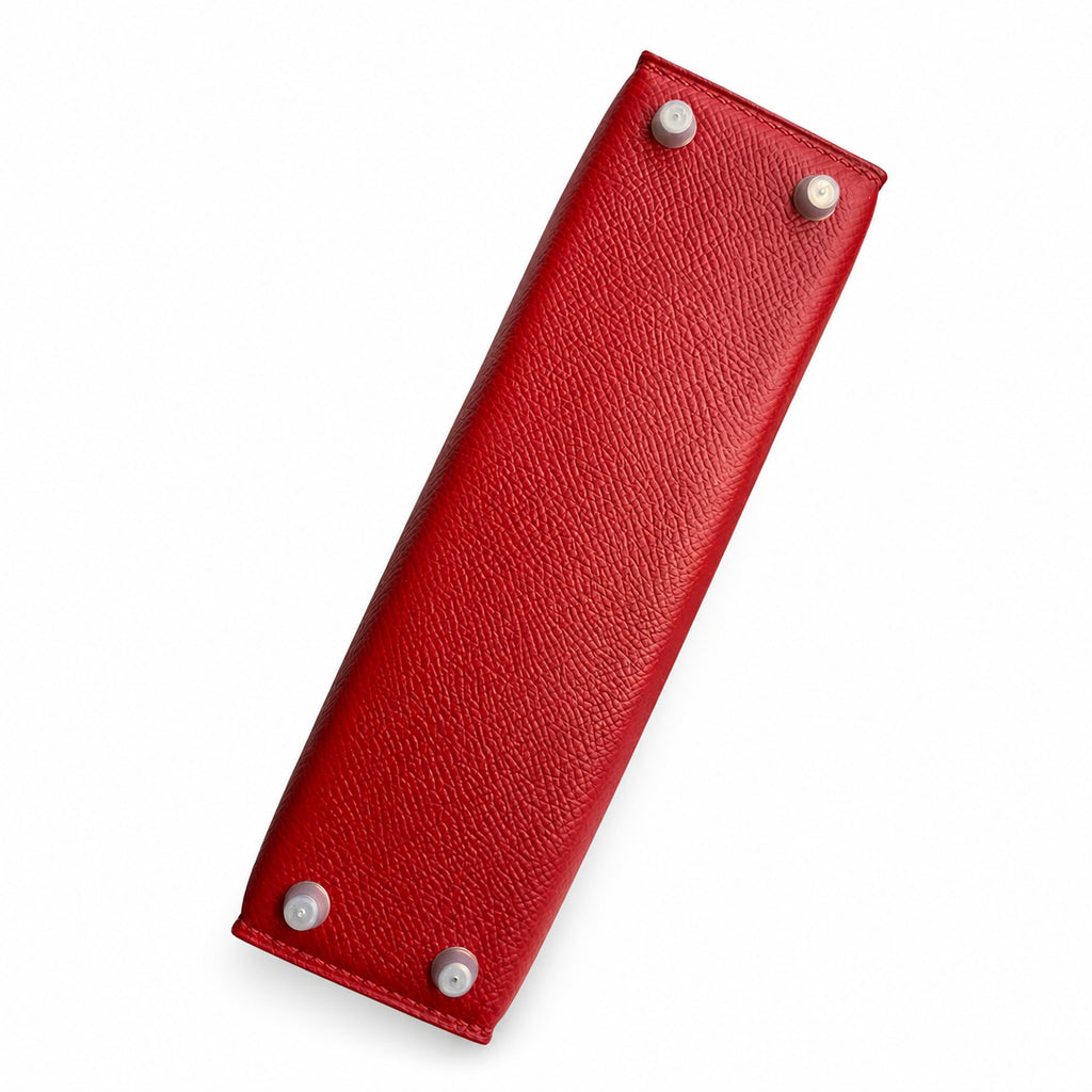 handmade Mini Kelly II 19cm imported Epsom Leather flag Red Silver Buckle — Small Structured Carry Style