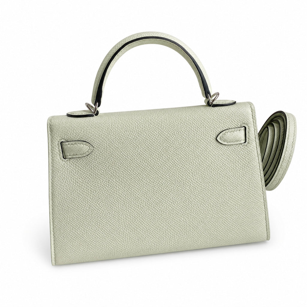 handmade Mini Kelly II 19cm imported Epsom Leather bubble green Silver Buckle — Elegant Compact Carry Style