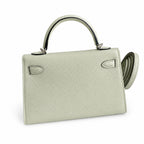 handmade Mini Kelly II 19cm imported Epsom Leather bubble green Silver Buckle — Elegant Compact Carry Style