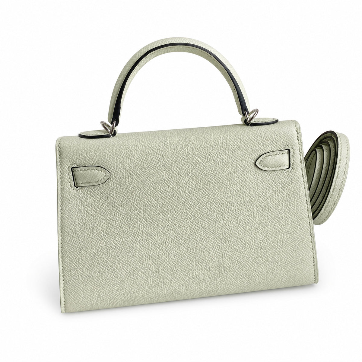 handmade Mini Kelly II 19cm imported Epsom Leather bubble green Silver Buckle — Elegant Compact Carry Style