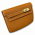 Kelly to go Color: ck37/Gold Size: 19*11.5*1.5cm Leather: Epsom Hardware: Gold Kelly crossbody bag, Golden Brown, cowhide, Gold Buckle, handmade P — Elegant Petite Clutch