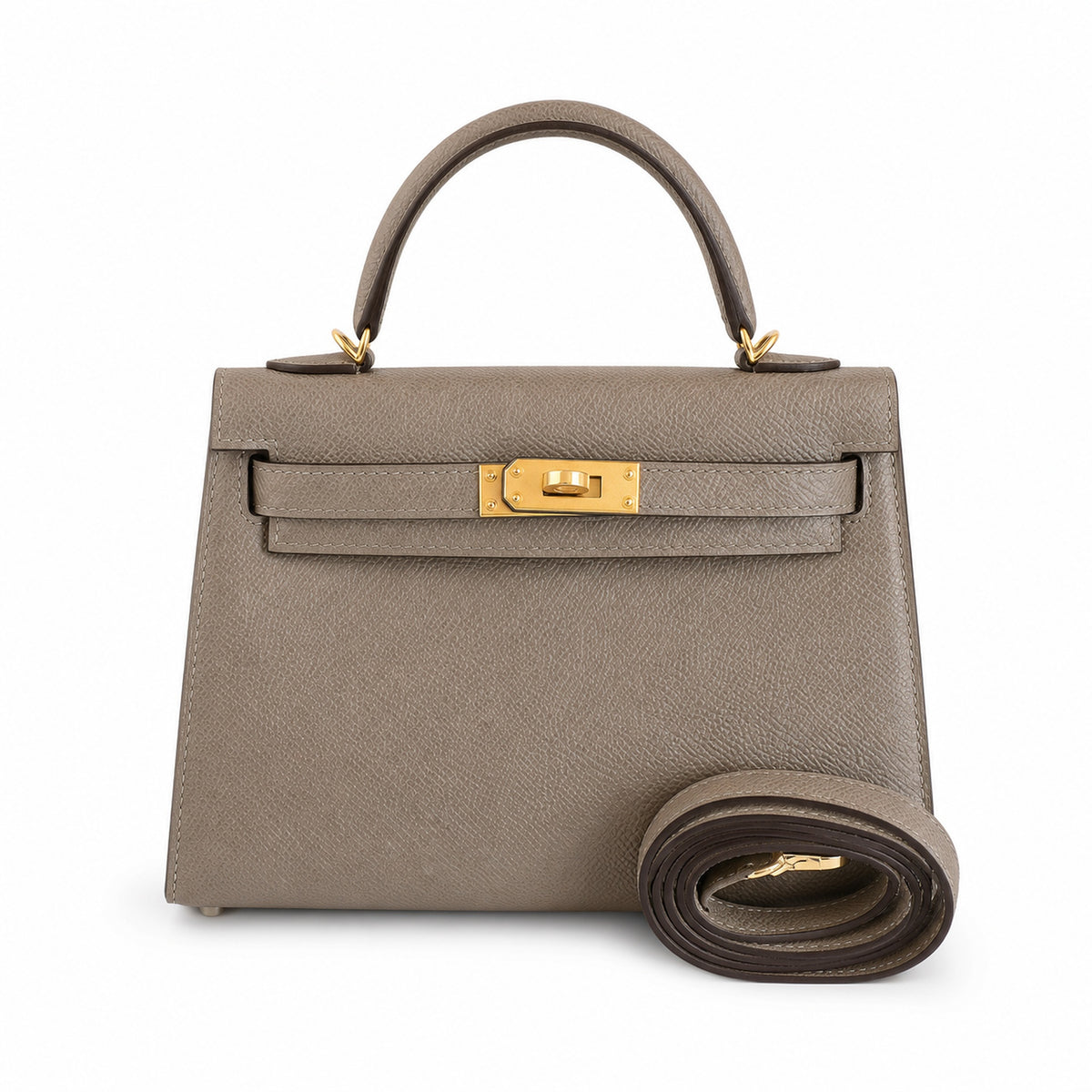 Elegant Compact Carry Style: Kelly mini 2nd generation collection 19cm Epsom palm print leather Gold Buckle series