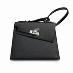 Kelly Double-Sided Epsom Leather in Black with Silver Buckle — Elegant Structured Carry Style