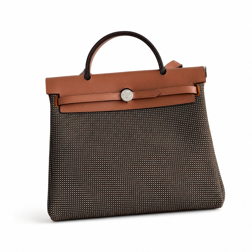 Distinctive Saddle-Inspired Handbag: Herbag 31cm Saddle-Inspired Canvas Body with Leather Handle and Shoulder Strap
