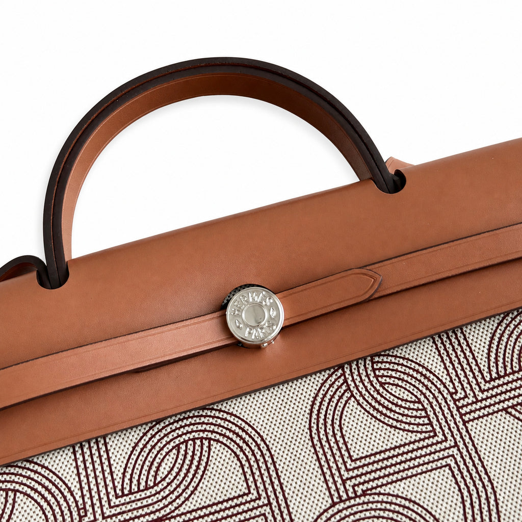 Polished Canvas-and-Leather Shoulder Style: Herbag 31cm Saddle-Inspired Canvas Body with Leather Handle and Shoulder Strap