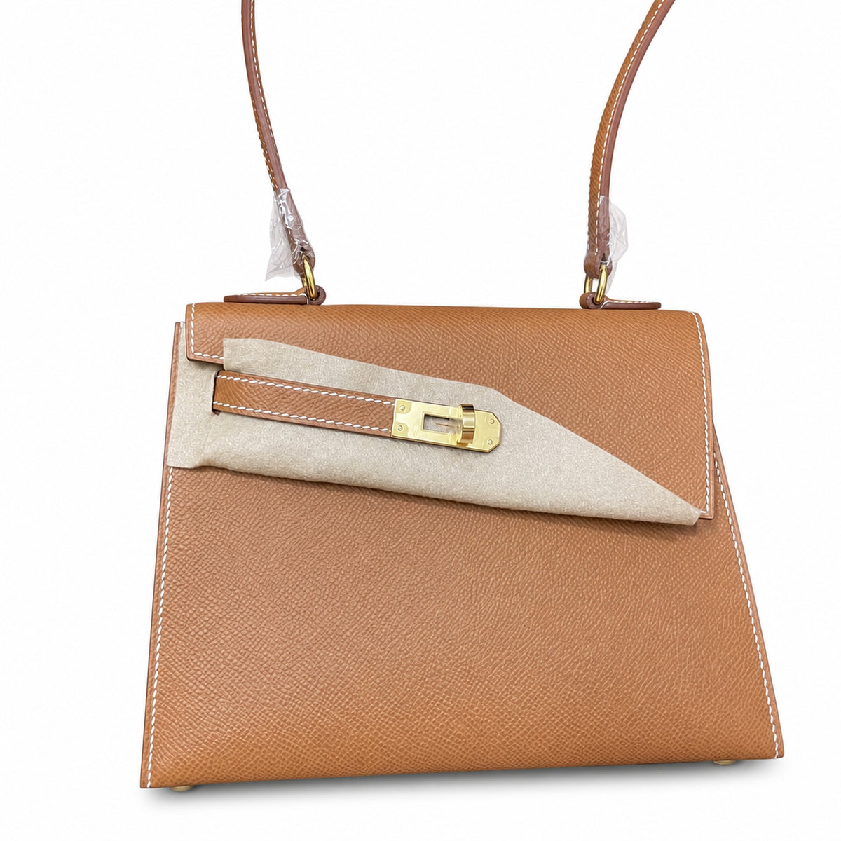 Kelly Desordre 20cm Sellier double-sided Epsom original palm print leather ck37 Golden Brown Gold Gold Buckle GHW top hand sewing — Double-Sided Structured Handbag