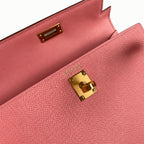 handmade Mini Kelly II 19cm imported Epsom Leather Milkshake Powder Gold Buckle — Timeless Mini Top-Handle Design