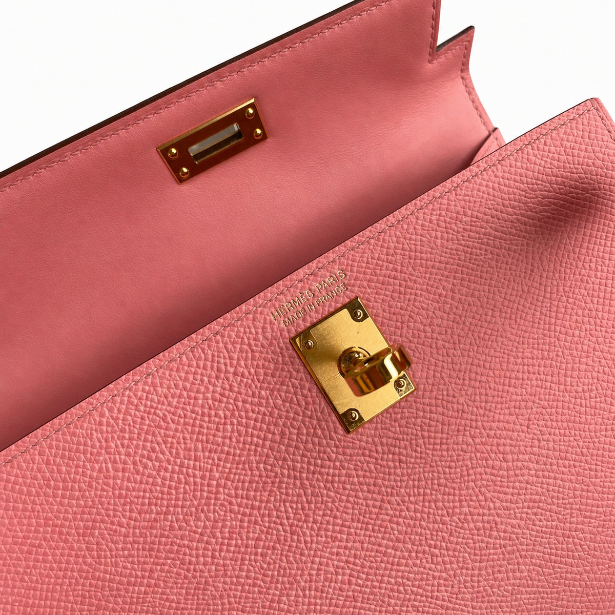 handmade Mini Kelly II 19cm imported Epsom Leather Milkshake Powder Gold Buckle — Timeless Mini Top-Handle Design