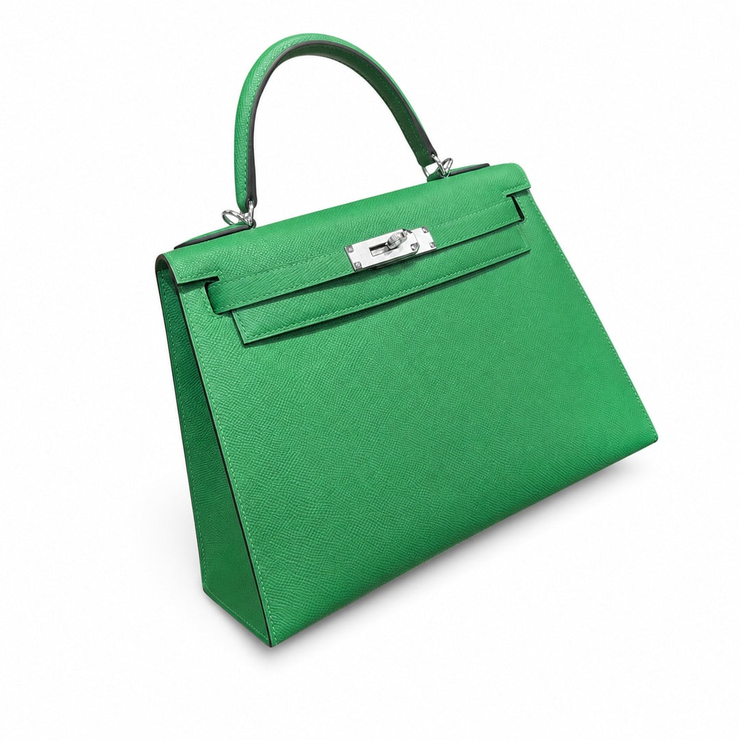 Kelly 25cm/28cm Epsom Leather 1K Bombou bamboo green top handcraft — Distinctive Hand-Carry Bag
