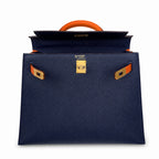 Kelly 25 sapphire blue with classic orange Epsom frosted Gold Buckle handmade — Elegant Structured Carry Style