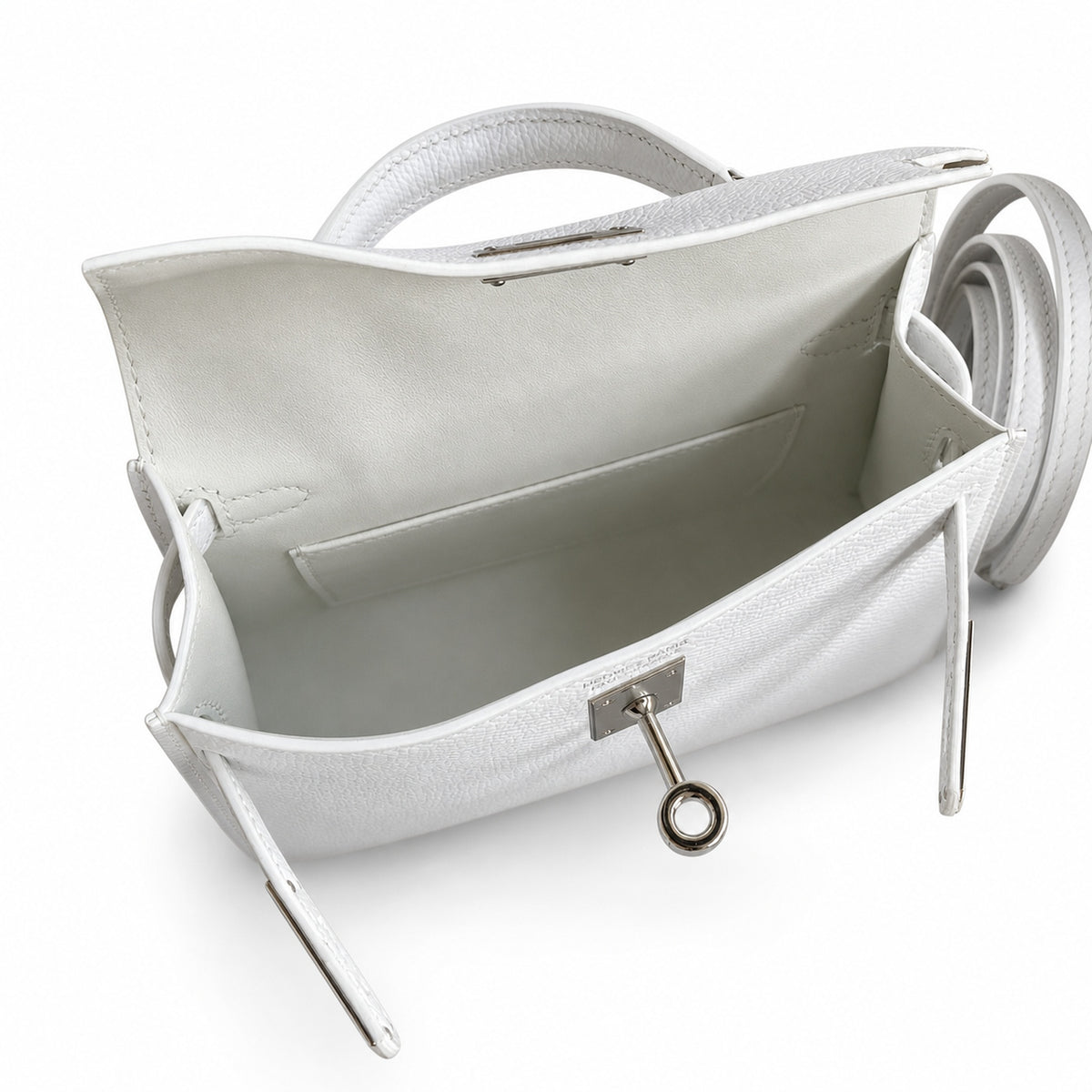 handmade Mini Kelly II 19cm imported Epsom Leather pure White Silver Buckle — Small Structured Carry Style