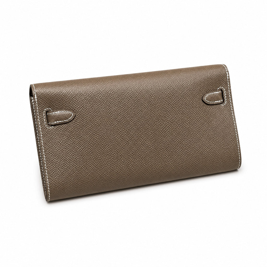 Refined Small Hand-Carry Bag: Kelly to go Color: ck18/etoupe Size: 19*11.5*1.5cm Leather: Epsom Hardware: Gold Kelly shoulder crossbody bag, Elephant Gray, cowhide, Gold Buckle