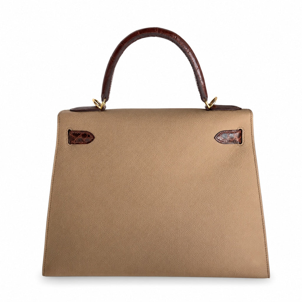 Kelly 28 Milk tea color with honey brown, Epsom with American color, Gold Buckle, hand sewing — Elegant Structured Carry Style