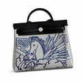 Herbag 31cm Saddle-Inspired Canvas Body with Leather Handle and Shoulder Strap — Refined Canvas Body with Leather Details