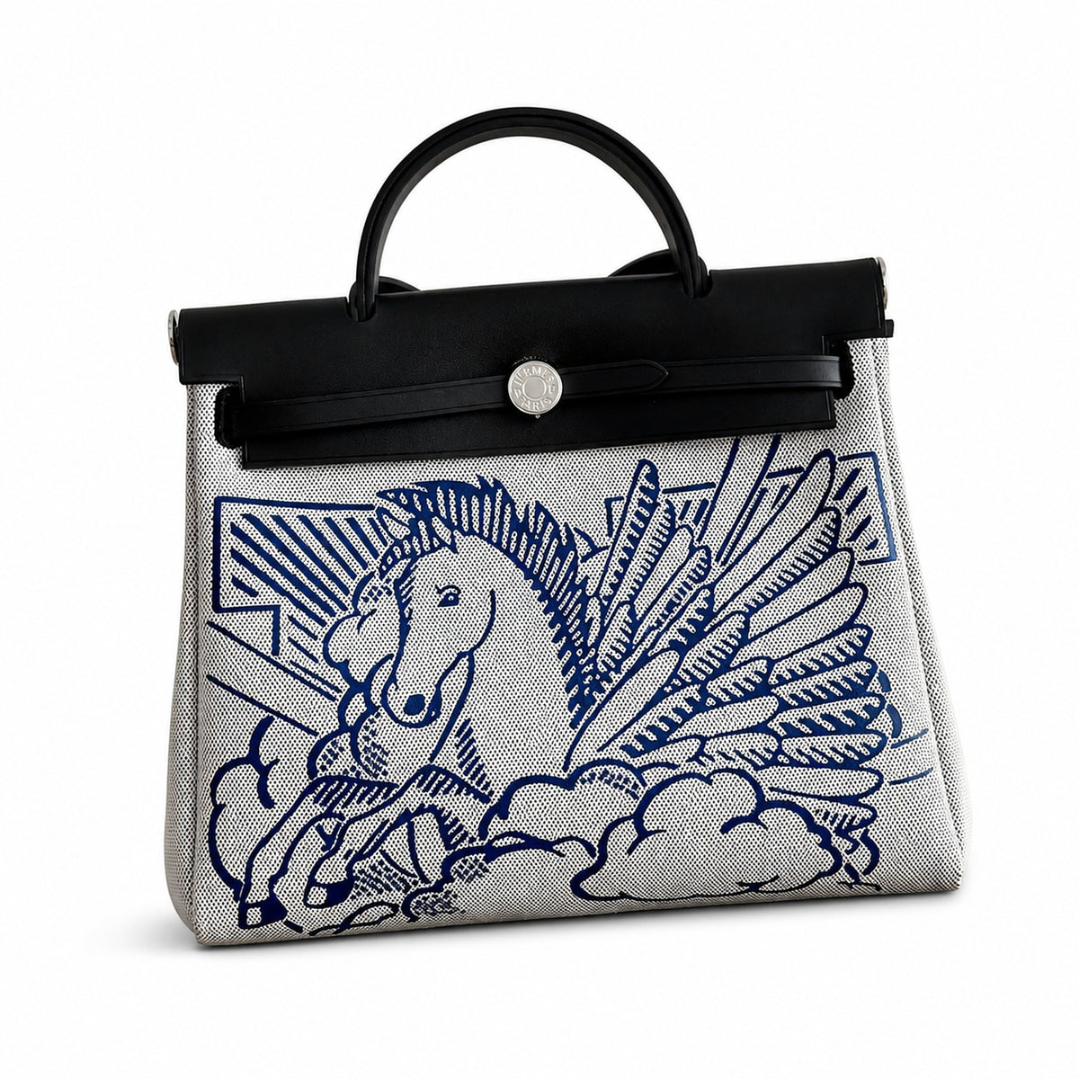 Herbag 31cm Saddle-Inspired Canvas Body with Leather Handle and Shoulder Strap — Refined Canvas Body with Leather Details