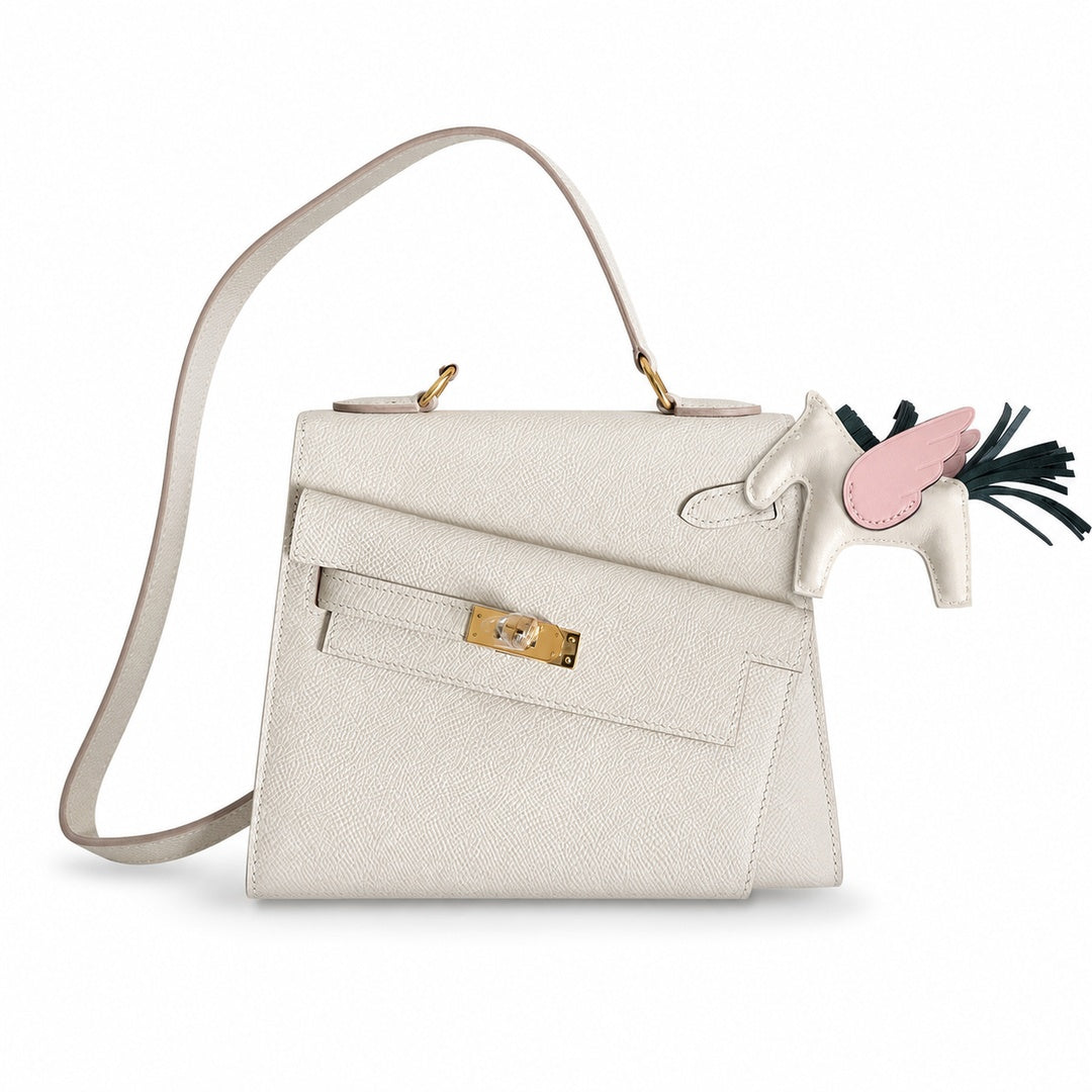 Kelly Double-Sided Epsom Leather in Milkshake White with Gold Buckle — Refined Reversible Carry Design